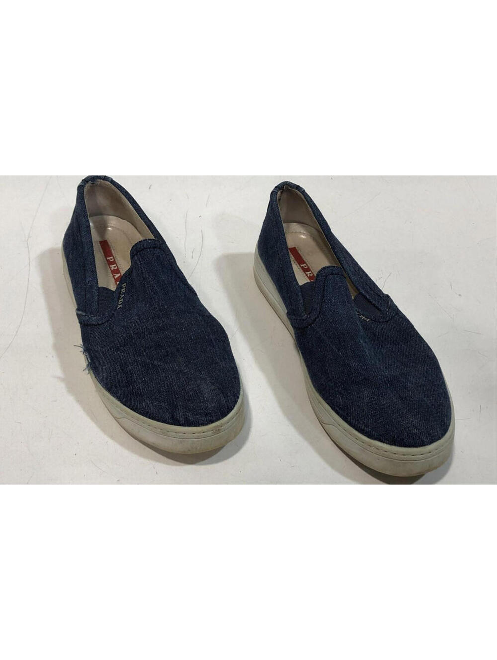 Prada Denim Slip-On Shoes Women's 37.5 US 7.5 Canvas Blue COA - READ